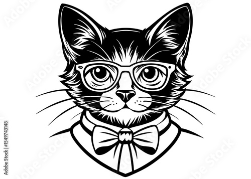 Silhouette Cute fashion Hipster Animals and pets cat, set of vector icons bear portrait Isolated on white background