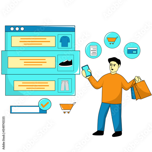 Online Shopping Illustration with Customer and App