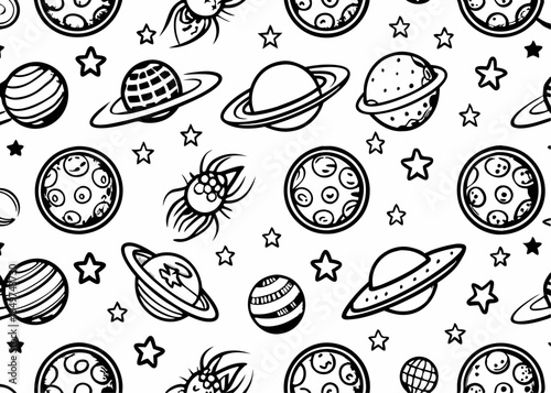 Space doodle kids seamless pattern ,Spaceships seamless repeat pattern design vintage style Minimalist concept vector illustration
