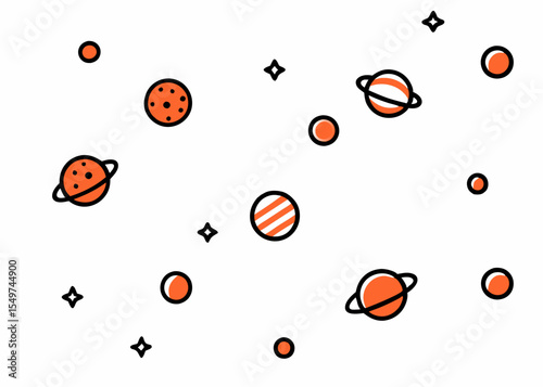 Space monochrome seamless pattern with astronaut cosmic objects manned ships satellite on starry sky background