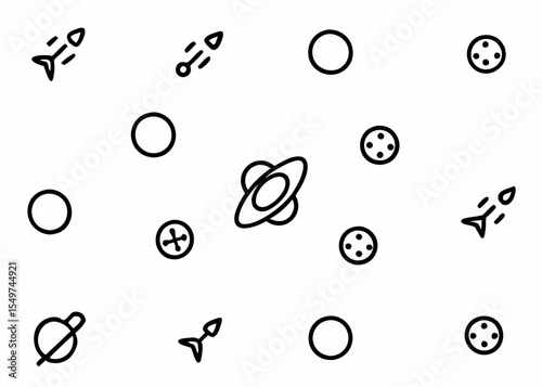 Space seamless pattern. Black and white background