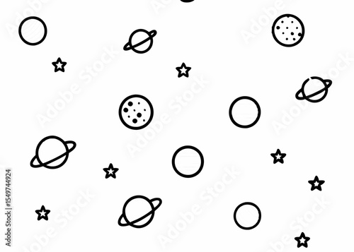 Space seamless pattern. Black and white background