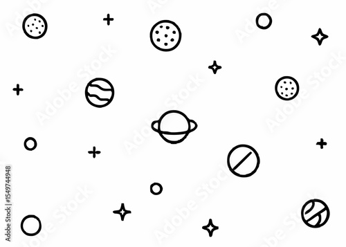 Space seamless pattern. Black and white background
