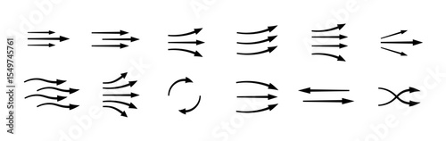 A collection of arrows illustrates different styles of air flow and motion with varied directions.