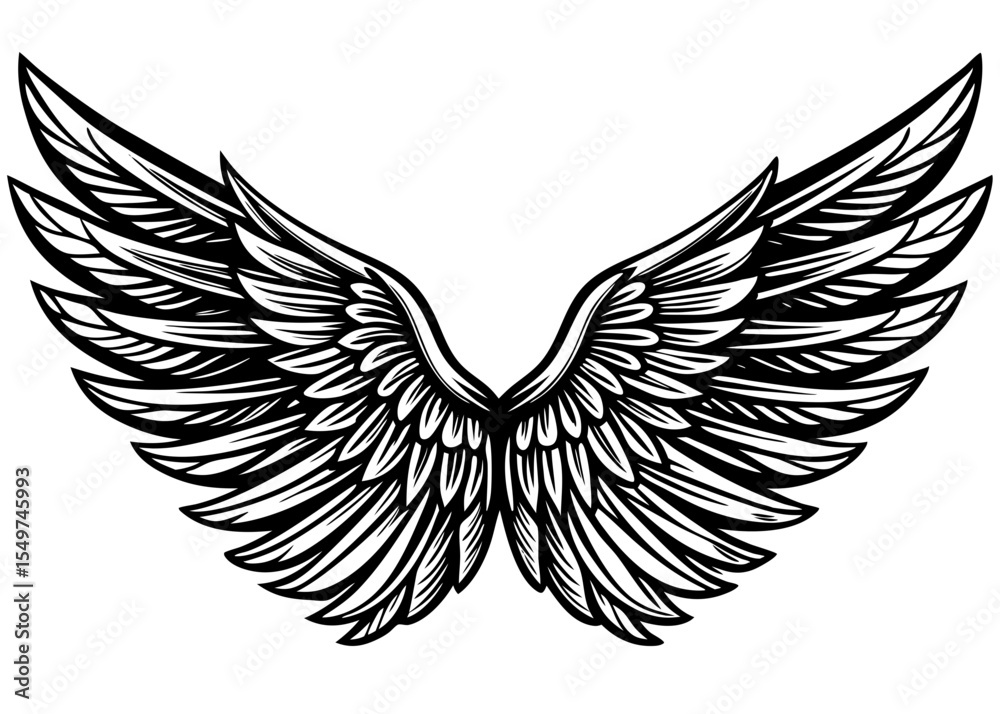 Fototapeta premium Silhouette Elegant angel wings vector illustration