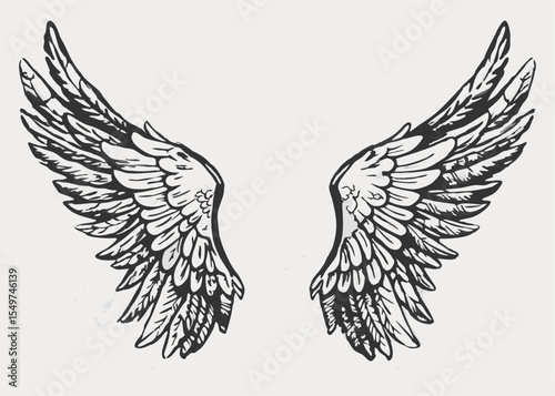 Wings white background vintage style Minimalist concept vector illustration hand draw design