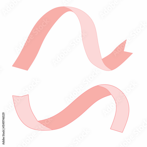 Two pink ribbon pieces in flat vector style with flowing shapes. Ideal for decorative design, scrapbooking, celebration graphics, digital planners, and festive themes like weddings, gifts, or parties.
