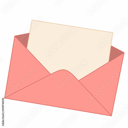 Cute pink open envelope with a letter inside in flat style. Great for greeting cards, love notes, email icons, romantic messages, and digital stationery collections with soft pastel tones.
