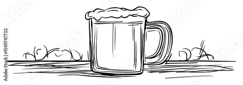 beer mug on table hand drawn style