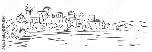 mediterranean coastal town with fortification