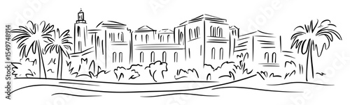 rabat skyline with palm trees and fortress walls