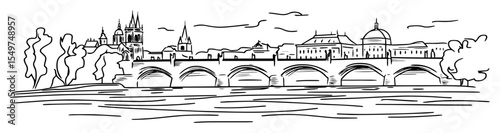 charles bridge in prague skyline sketch
