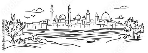 skyline with domes and towers near waterfront