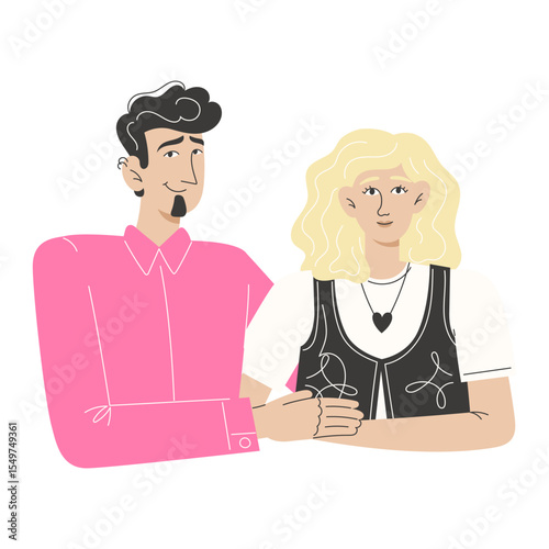 Flat Style Illustration of Modern Young Couple with Piercings and Trendy Outfits