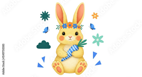 Isolated Cute Bunny with Carrot, Easter Illustration