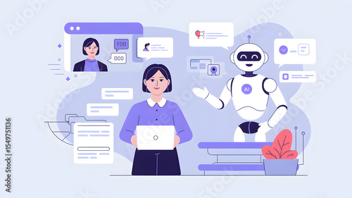 Medical doctor with a stethoscope and pills, surrounded by business and technology icons, is an illustration of healthcare communication