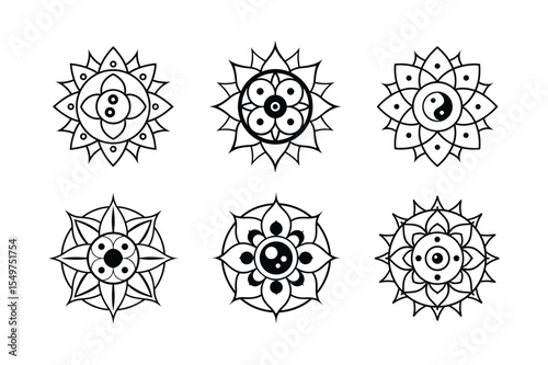 Yin yang mandala vector illustration set