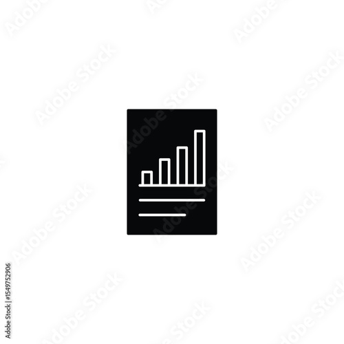 Simple black and white icon depicting a business report showcasing upward growth.
