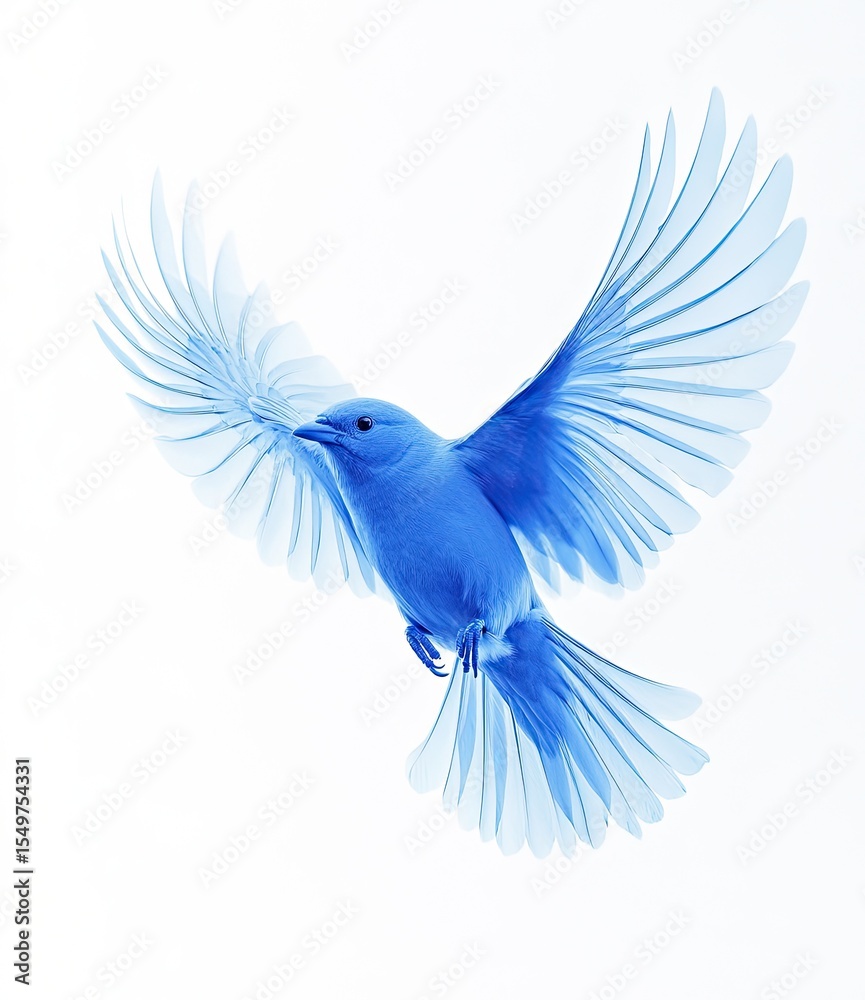 Fototapeta premium Blue bird in flight, translucent wings
