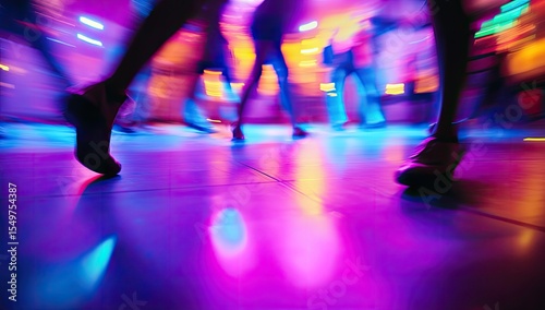 Blurred motion of people dancing in a vibrant club