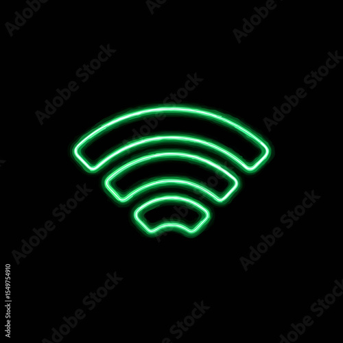 Green Neon Wi-Fi Icon Glows on Black Background

