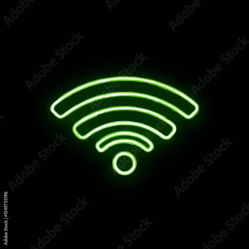 Green Neon Wi-Fi Icon Glows on Black Background

