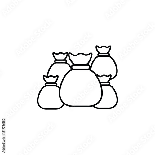 Simple icon depicting a group of money bags symbolizing wealth and finance