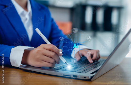 Ai technology, Businessman show technology smart robot AI, artificial intelligence deep learning, Technology smart robot AI agents.