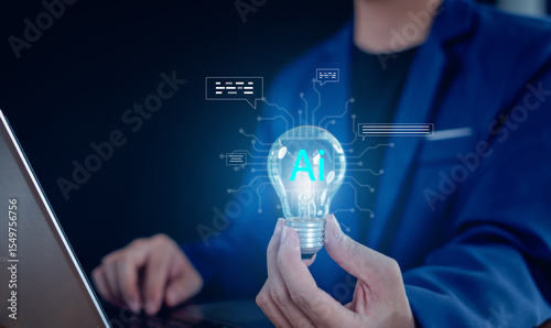 Ai technology, Businessman show technology smart robot AI, artificial intelligence deep learning, Technology smart robot AI agents.