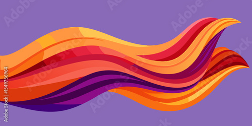 Abstract flowing waves of warm colors against a purple background