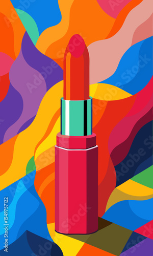 Vibrant red lipstick standing out against a colorful abstract background