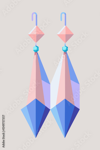 Geometric gemstone earrings with pastel colors on a neutral background