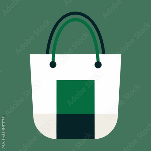 Modern minimalist shopping bag with green and dark blue accents on a green background
