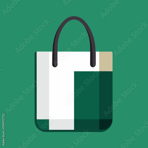 Modern flat design shopping bag with geometric color blocks and handles