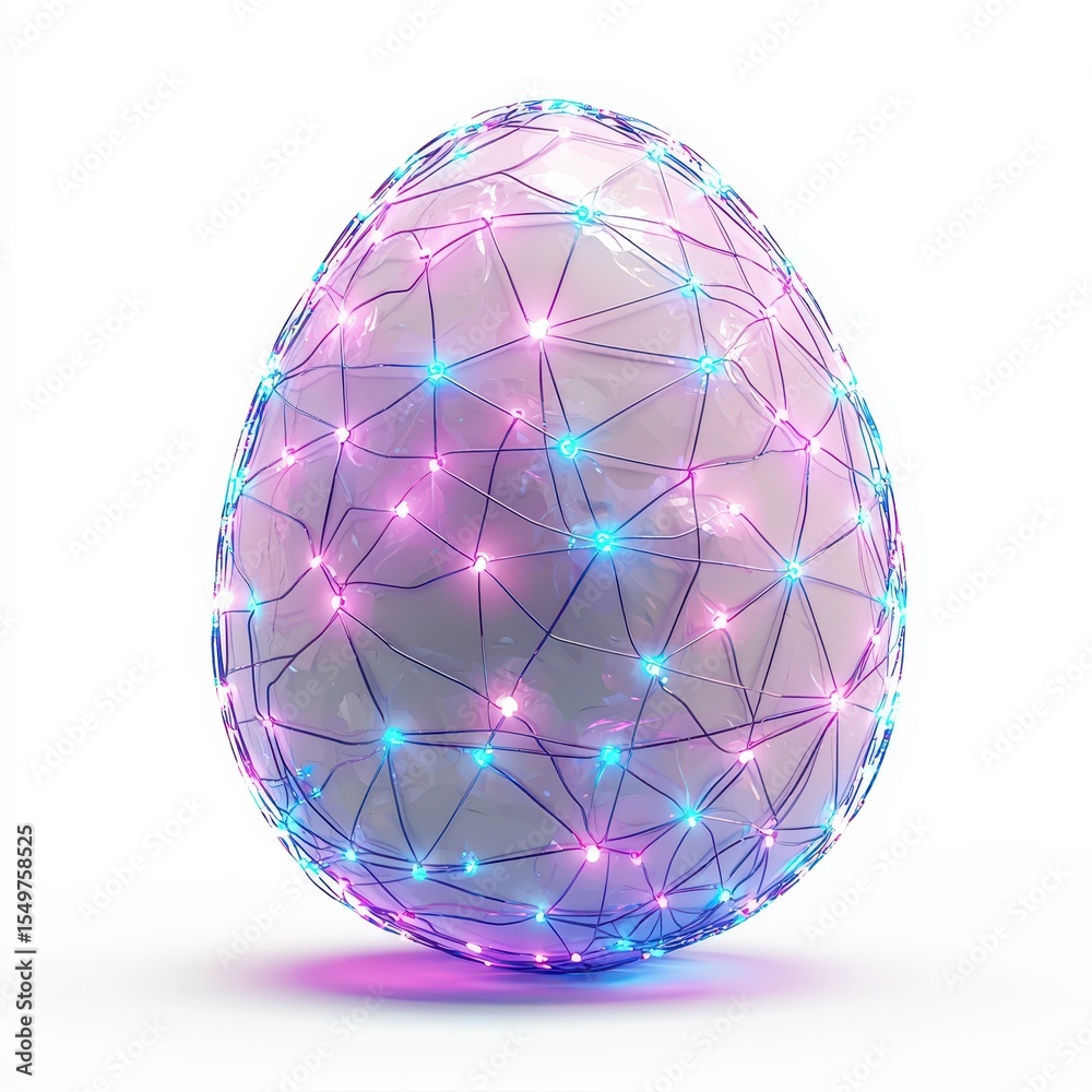 Obraz premium Easter egg covered in a network of glowing LED lights, isolated on white background