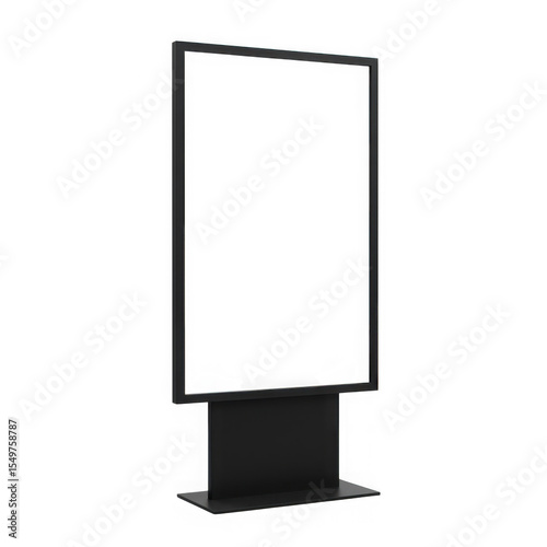Black outdoor advertising display stand isolated on transparent background