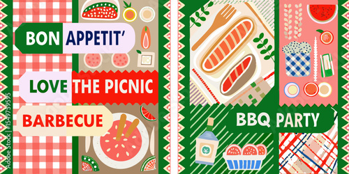 Festive BBQ Party and Picnic Illustration with Food and Drink Elements