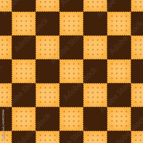 Crackers cookies on brown background seamless pattern flat vector illustration for textile wrapping papers packaging design