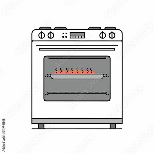 Modern kitchen oven with baking tray inside.  Oven is heating up for baking. This modern oven is perfect for cooking and baking.