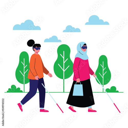 Visually Impaired Women Walking with Canes