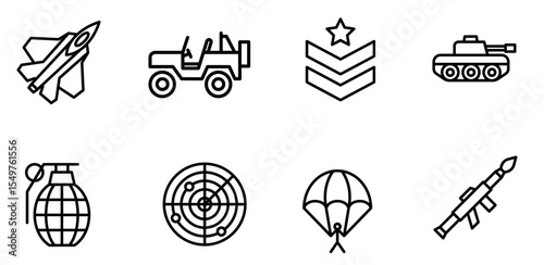 Set of army outline icon style. vector