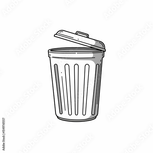 Simple outline trash can illustration with open lid, ready for waste. This empty trash can represents recycling and proper disposal. Ideal trash can for environmental campaigns, sorting waste,