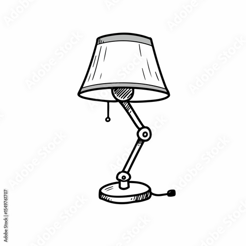 Simple desk lamp sketch.  Adjustable lamp with fabric shade and metal base.  Hand-drawn illustration of table lamp perfect for interior design projects and home decor catalogs.