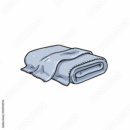 Soft gray blanket rolled up neatly. Cozy gray textile folded for comfortable sleep.