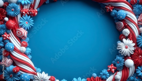 Patriotic wreath with stars. A handcrafted festive decoration featuring a radiant starburst design ideal for national holiday celebrations or home decor.