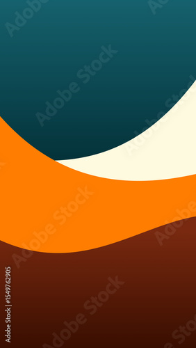 Abstract waves in teal, cream, orange, and brown colors, creating a layered, flowing design. High Resolution 300 DPI Wallpaper, Background, Poster, Banner, Printing