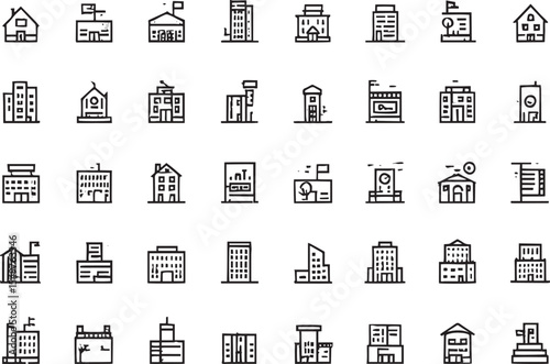 Extensive Collection of Building Icons Vector EPS Illustrations for Design Projects