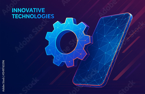 Innovative Technologies Gear and Smartphone Abstract Design representing Mobile App Development progress and future technology solutions