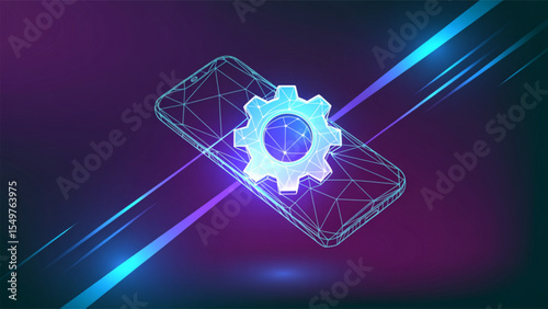 Mobile App Development Repair Gear Smartphone Technology Abstract Network Glitch Art Design