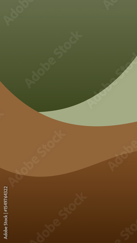Overlapping curved shapes in shades of green and brown, creating an abstract landscape-like pattern. High Resolution 300 DPI Wallpaper, Background, Poster, Banner, Printing